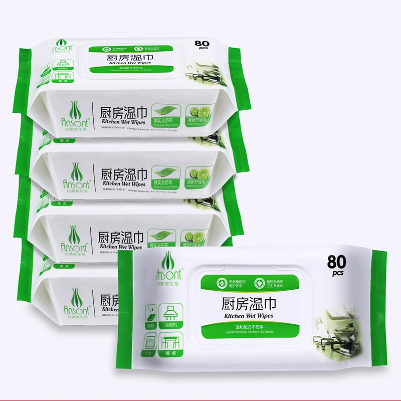 Private Label Newest Design Top Quality Big Size Disposable Reusable Lemon Flavor Kitchen Wet Wipes